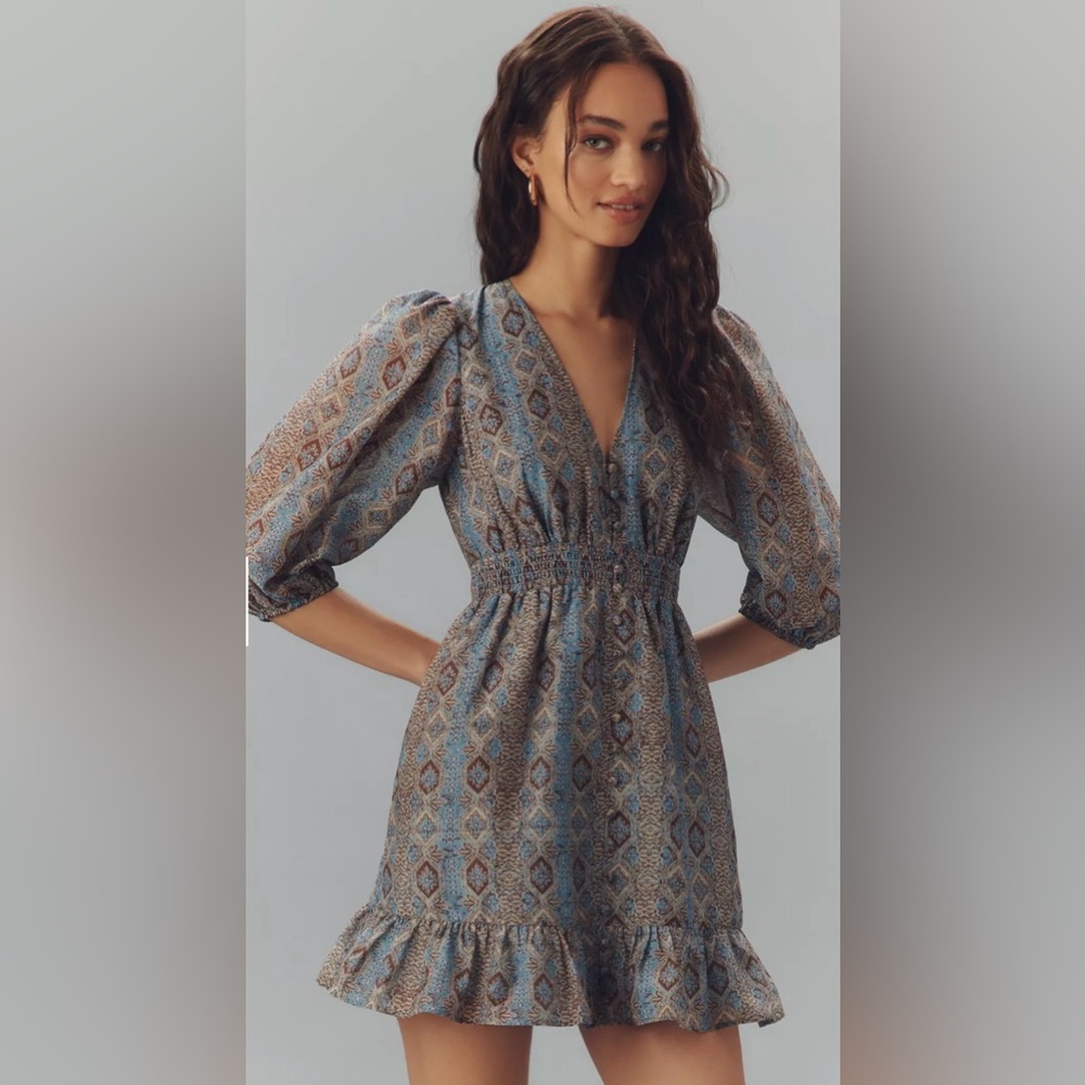 PAIGE Ophelie Silk Blend Puff-Sleeve V-Neck Mini Dress